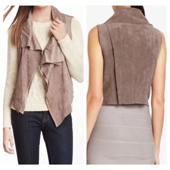 BCBGMaxAzria Vest Womens Medium Fabian DArk Gray Faux Suede Moto Assymettrical - Picture 8 of 8